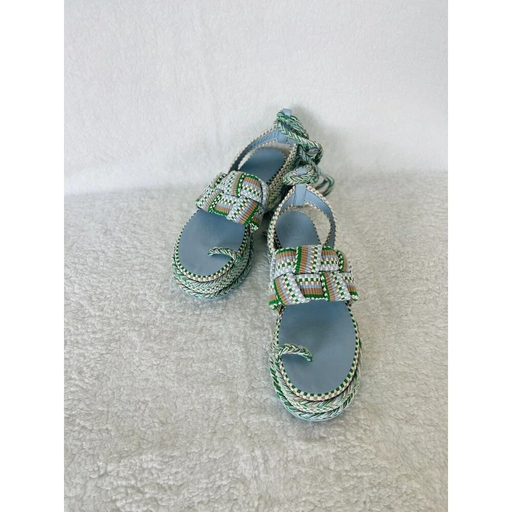 Anthropologie Amambaih Women Manuela Green Strappy Wedge Sandals Shoe EU 38 US 7